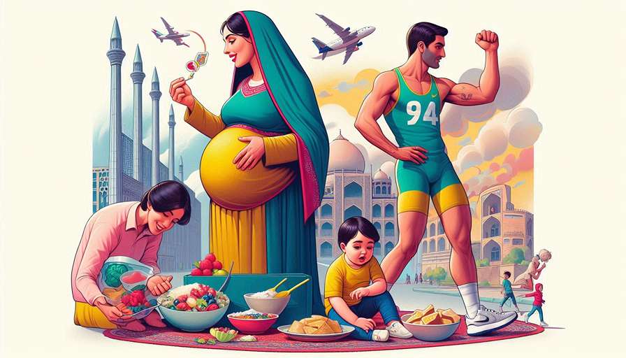  نمایی از زن باردار، کودک در حال بازی، و ورزشکار در حال آماده‌سازی میان‌وعده