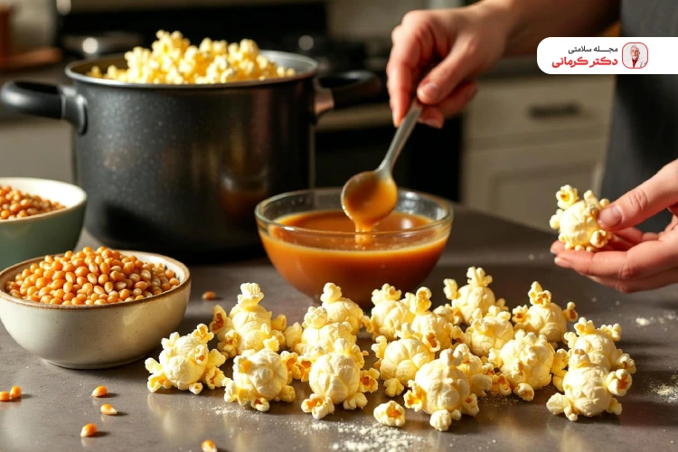 طرز تهیه پاپ کورن توپی pop corn3 مراحل تهیه پاپ کورن توپی