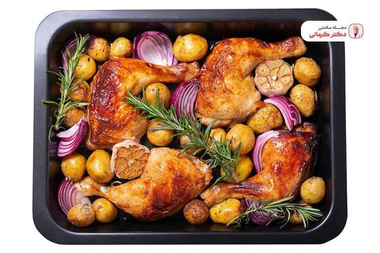 مرغ و سبزیجات را می‌توانید با کمترین میزان روغن و حتی با روغن زیتون طبخ نمایید.