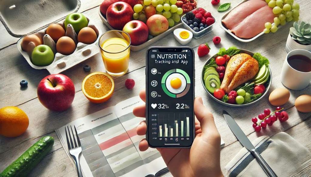 اپلیکیشن تغذیه روی گوشی در کنار میوه و پروتئین سالم
