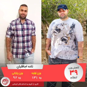 مصاحبه با آقای تاده اجاقلیان، رکورددار رژیم لاغری دکتر کرمانی با39 کیلو کاهش وزن | وزن اولیه: 131 کیلو؛ وزن نهایی: 92 کیلو