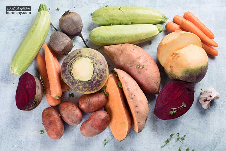 سبزیجات غده‌دار مانند سیب زمینی شیرین، شلغم، چغندر، هویج و سیب زمینی سرشار از مواد مغذی و فیبر هستند
