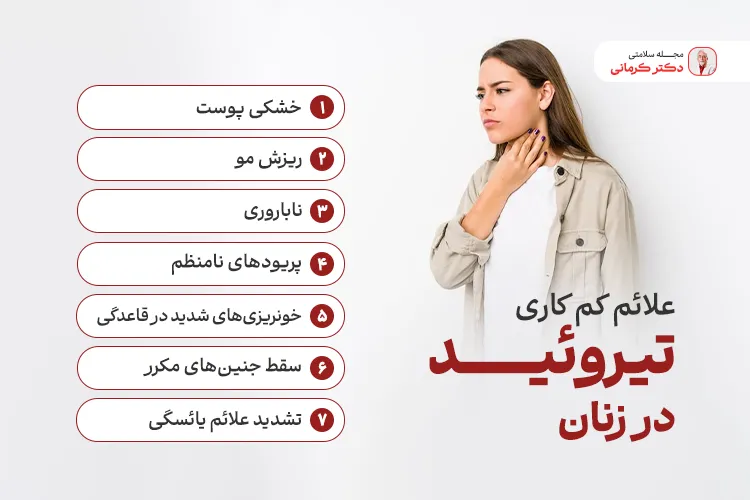اینفوگرافیک علائم کم کاری تیروئید در زنان