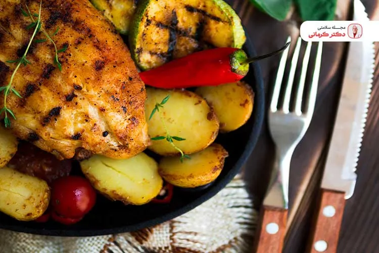 غذاهای رژیمی بدون نان و برنج! diet foods without bread rice 4 مرغ و سیب زمینی با طعم لیمو و سبزی